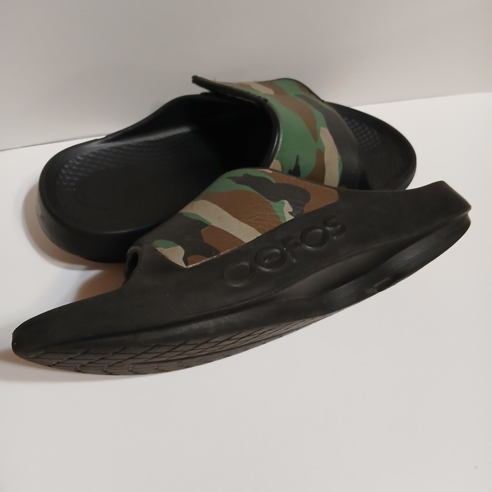 Oofos OOahh Sport Flex Camo Slide Men 6 Black Recovery Sandal Women 8 - Picture 5 of 8